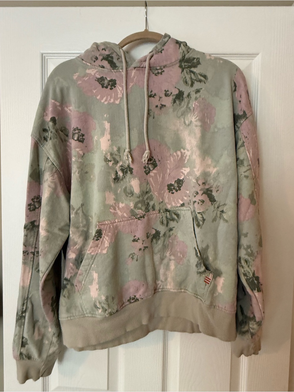 BDG Floral Print Pullover Hoodie Sweater - Green & Pink